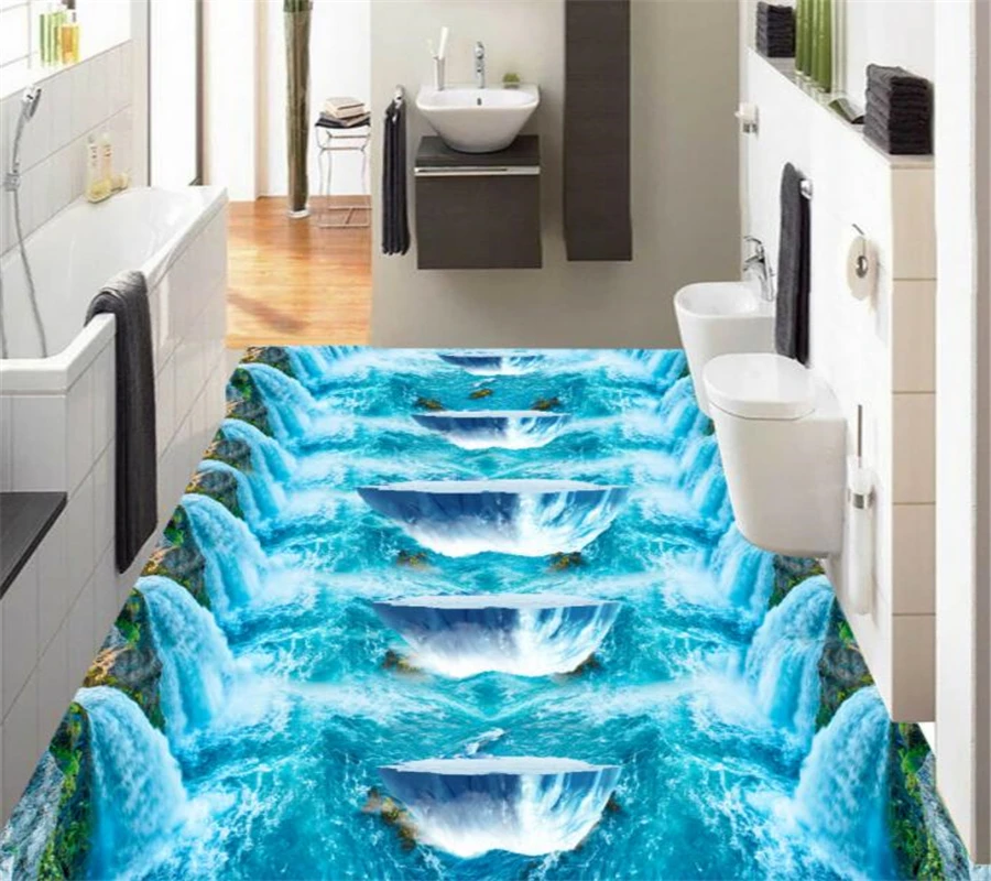 Waterfalls glacier Modern bathroom Custom 3D floor mural non slip