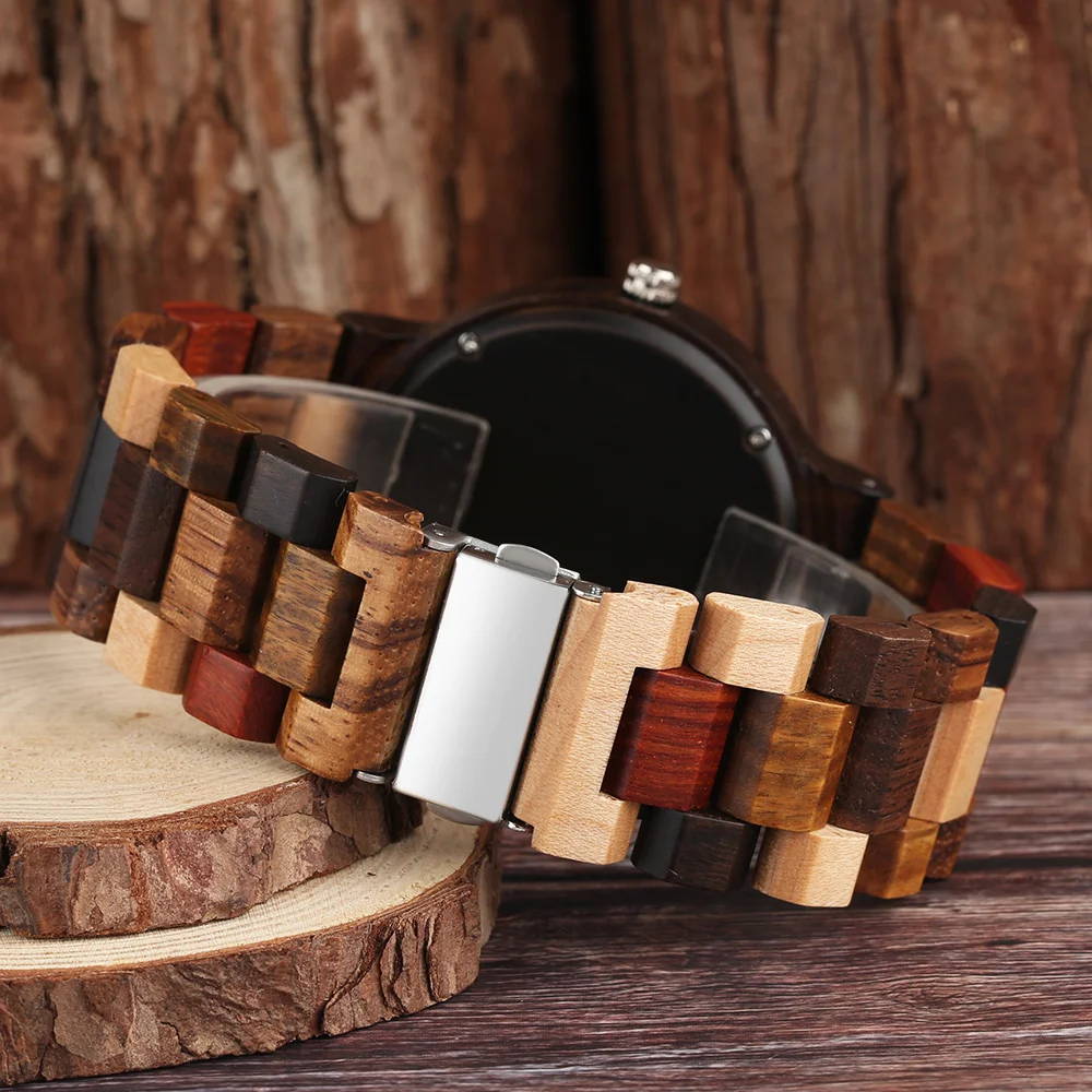 Creative Full Bamboo Wooden Watch Men Novel Analog Handmade Full Wood Nature Colorful Timber Quartz Watches for Fathers Day Gift (23)