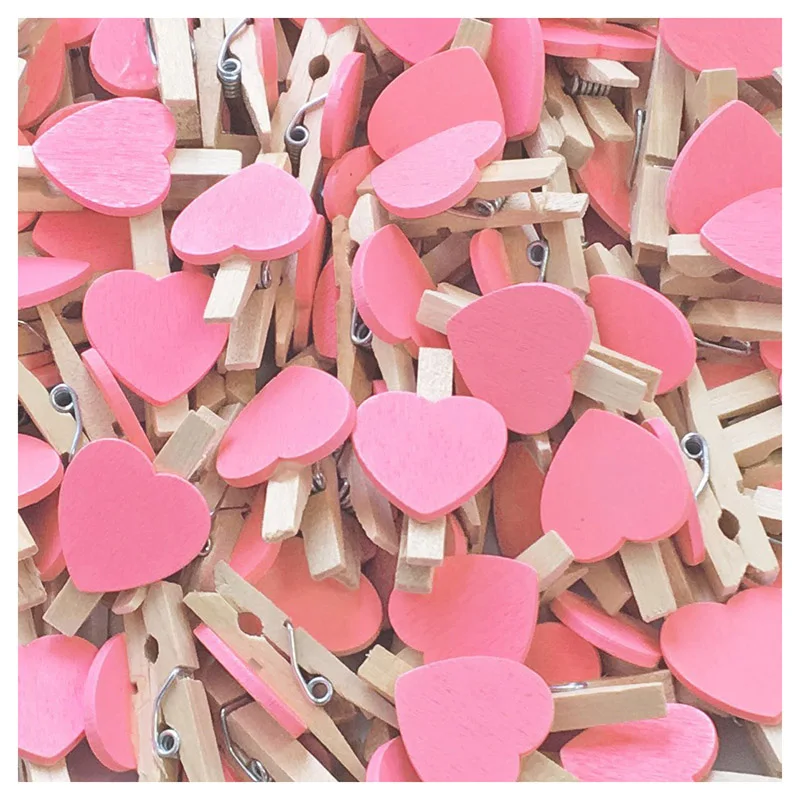 

30mm Clothes Peg with 20mm Pink Heart Craft For Chic Vintage Wedding (250)