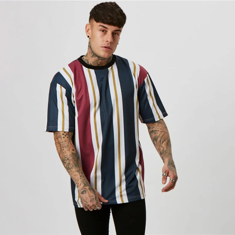 Уличная брендовая мужская футболка Летняя мужская одежда для бега бодибилдинга Спортивная Модная Повседневная рубашка с коротким рукавом - Цвет: Navy stripes