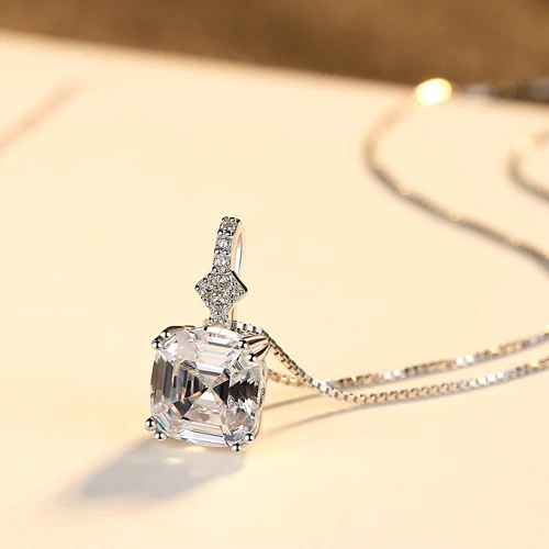 LUOTEEMI роскошное очаровательное подлинное 925 пробы Серебряное ожерелье для женщин квадратная блестящая огранка ожерелье вечерние ювелирные изделия - Окраска металла: White