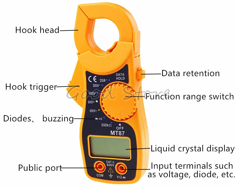 Оранжевый MT87 Цифровой мультиметр-зажим Amper Clamp Meter тестовый токовый зажим AC/DC Ток Напряжение Transitor тест er измеритель мощности