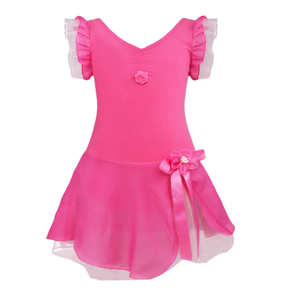Детское балетное платье-пачка для девочек с цветочным рисунком и рюшами, платье-пачка, гимнастический балетный, трико, танцевальное платье