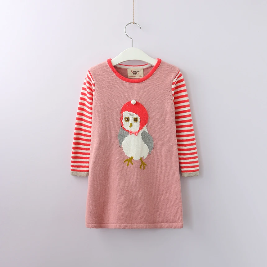 

Toddler Girls Cartoon Sweater Dress Winter Striped Long Sleeve Children Wholesale Lots Bulk Clothes Kids Warm Dress Autumn 2018