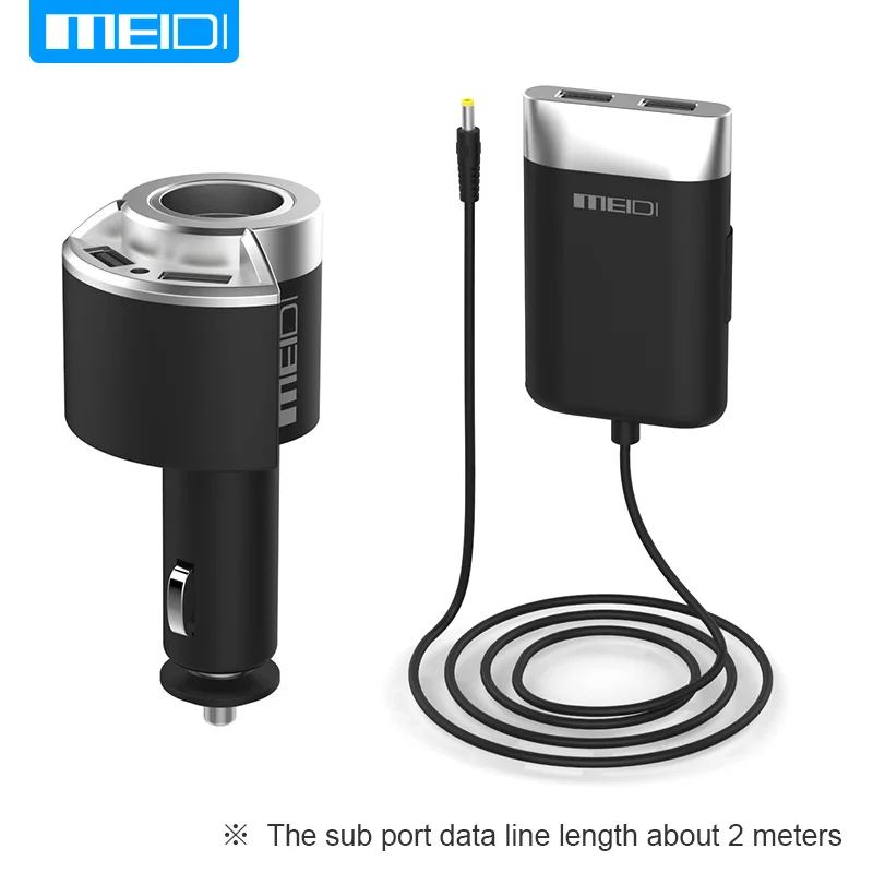 MEIDI Car Charger 4 Ports USB & Cigarette Lighter Adapter With 2M Cable Universal USB fast charger for Mobile Phones Tablet 