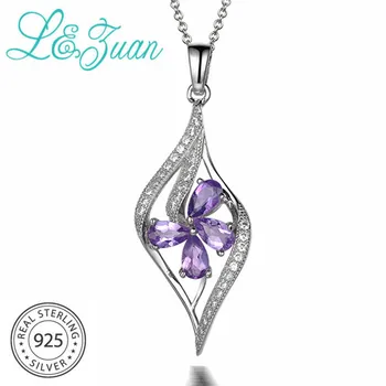 

L&zuan Natural Amethyst Pendants for Women White Zircons Paved 925 Sterling Silver Necklaces Purple Gemstone Fine Jewelry Gifts
