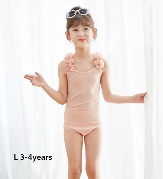 Модный Детский бикини с открытой спиной, детский купальник в Корейском стиле с объемным цветком, милый цельный купальный костюм для маленьких девочек, YZ19025 - Цвет: L  3-4years