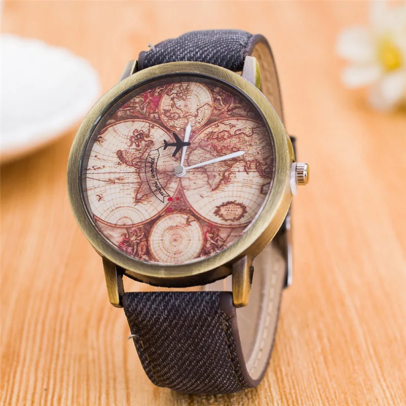  New fashion branded watch Women's World Map Cowboy Band Analog Quartz Wrist Watch Women Wholesale #2AP16 (2)