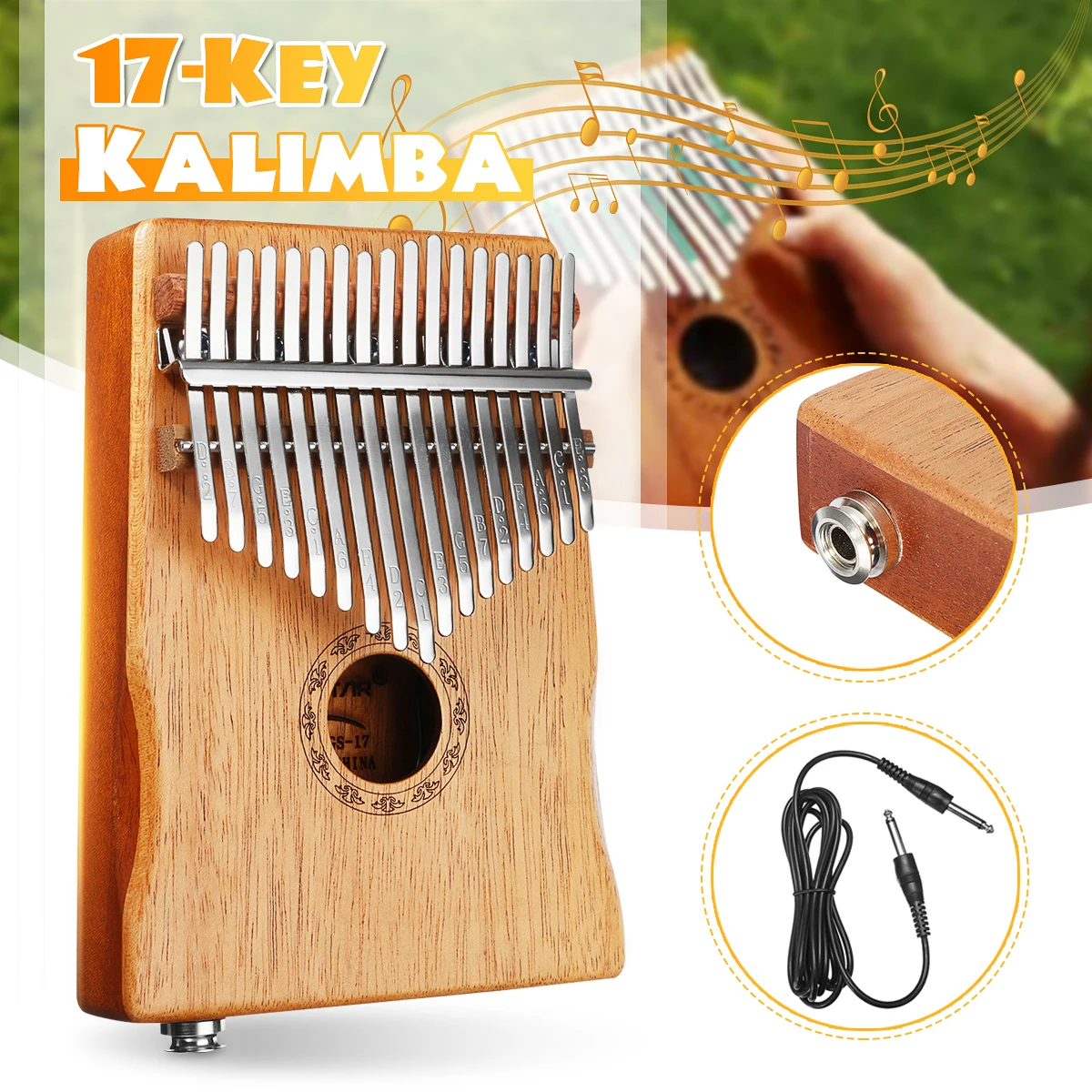 17 Key EQ Kalimba Thumb Piano w/Tuner Hammer African Traditional Electric Pickup Keyboard Body Musi