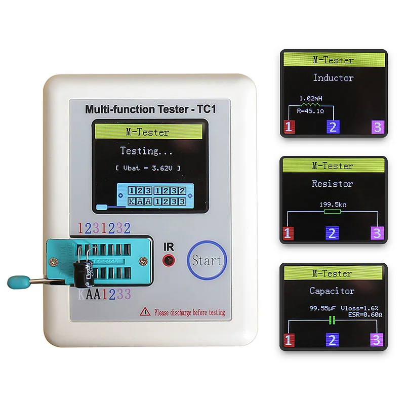 Transistor Tester LCR-TC11.77inch Colorful Display Multi-functional TFT Backlight Transistor Tester for Diode Triode Capacitor Resistor Transistor