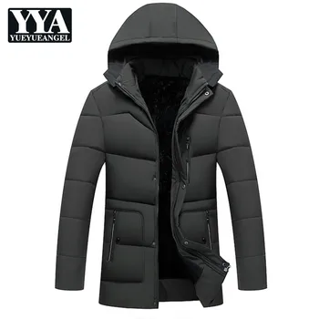 

New Winter Fleece Lining Long Jacket Male Casual Thick Warm Down Jacket Streetwear Loose Fit Hooded Parka Coats Plus Size 5XL