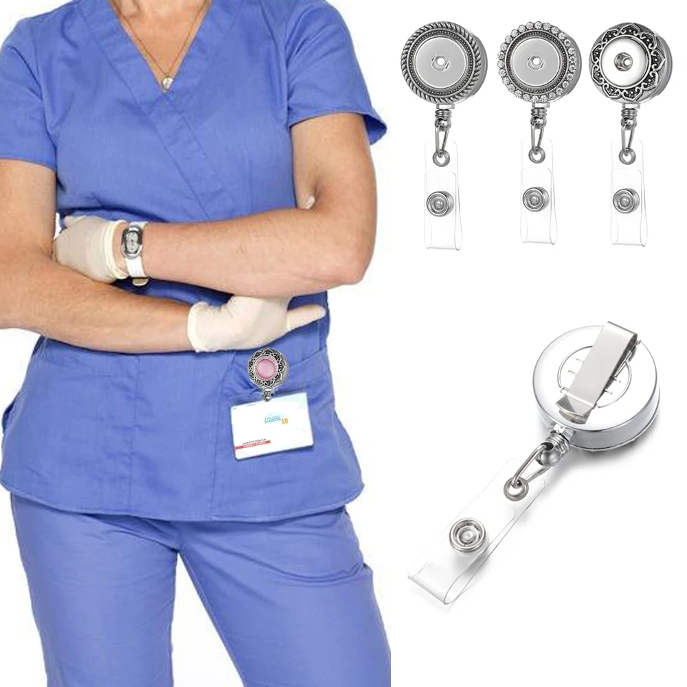 

10pcs/lot Doctor Nurse Snap Button Badge Reel ID holder retractable badge holder interchangeable snap on jewelry fit 18mm snaps