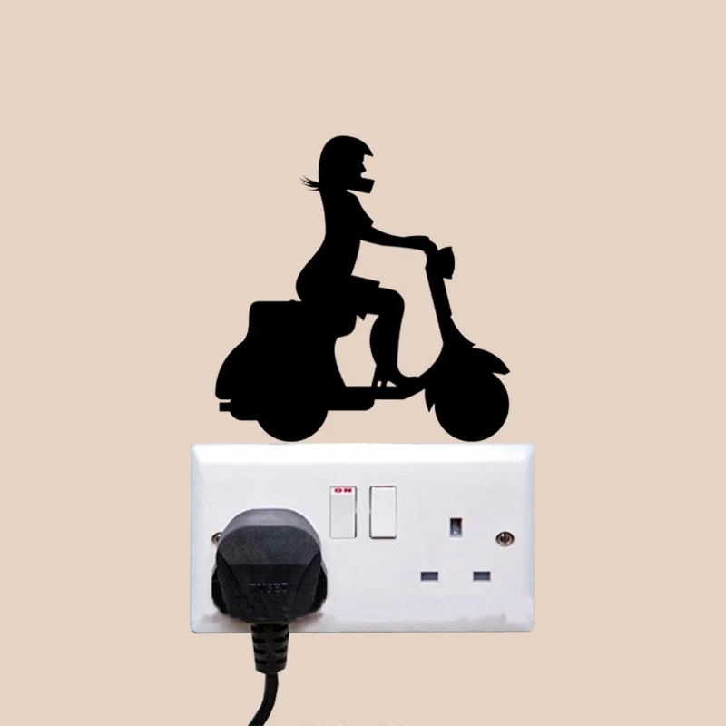 WANGZHIMING Motorcycle Girl Cartoon Wall Sticker Decor Switch Decal Bedroom 6SS0049 | Дом и сад
