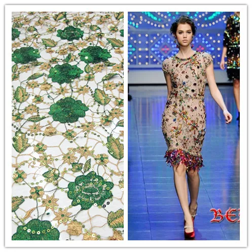 

120cm wide colorful paillette multicolour embroidery lotus leaf lace fabric 7542