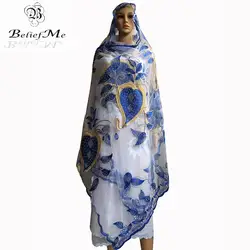 BM257! Новая африканская Женская шаль, 2019 парео, мусульманская вышивка Для женщин шарф из тюли, синий белый шарф для Шали Обертывания