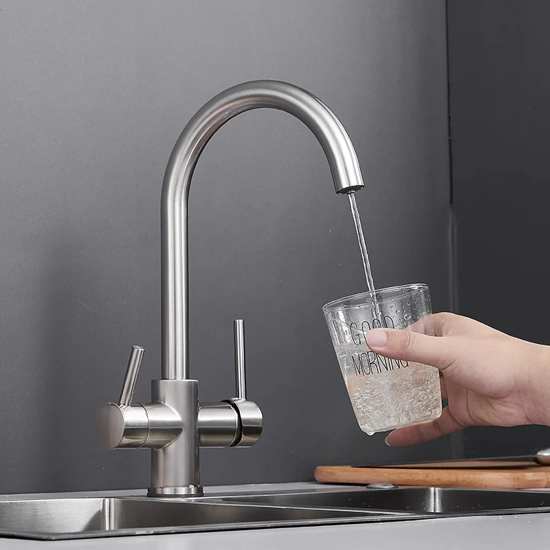 Фильтр кухонный кран питьевой воды 360 Вращение двойная ручка кухонный кран для раковины с фильтрованной водой на бортике ZR712