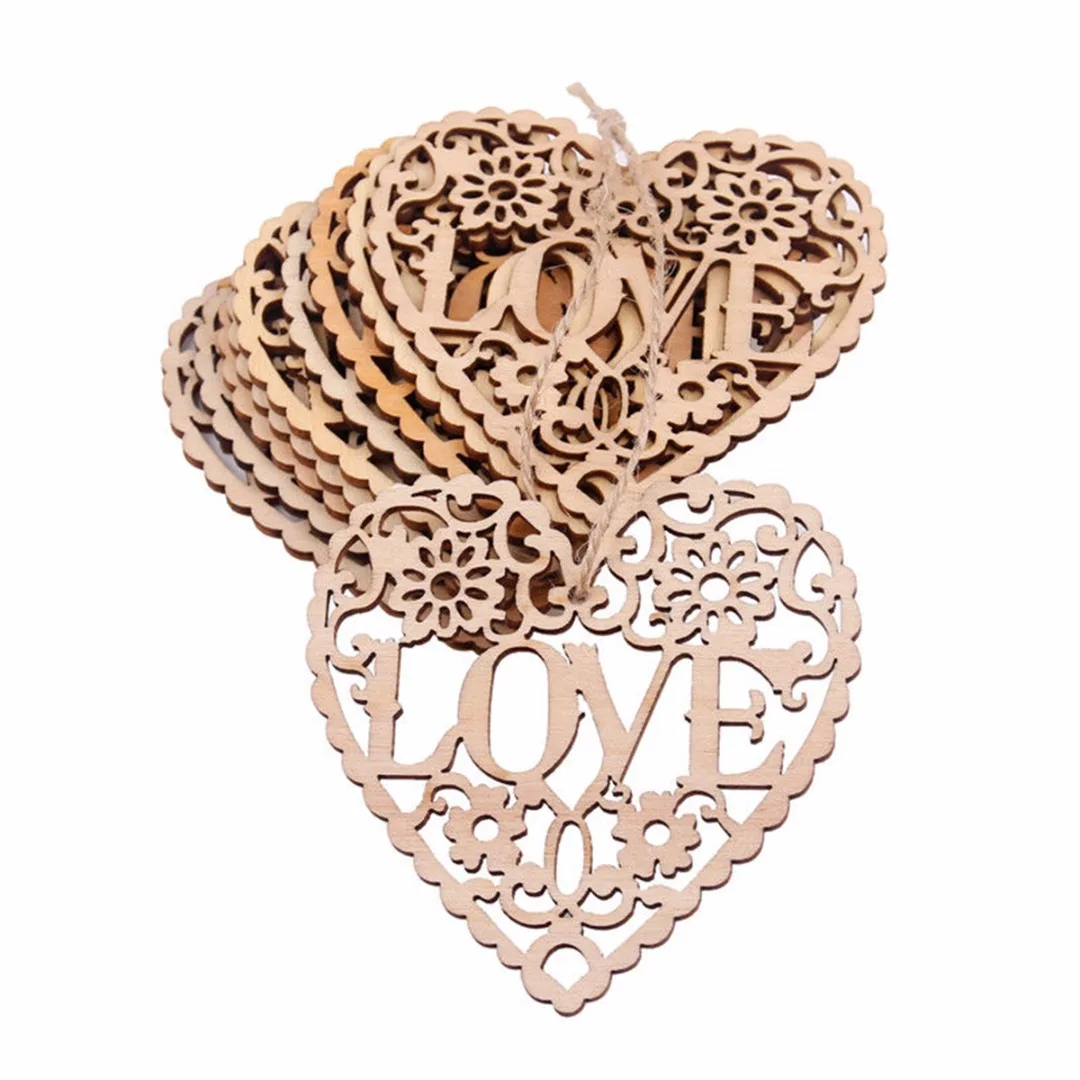 10Pcs Wooden Love Heart Hanging Decor Wedding Gifts Wedding Pendant Craft Decoration Party Decor Supplies