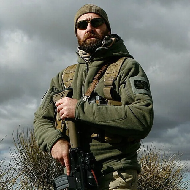 Army Windproof Neoprene Mens Thermal Jacket Hooded Fleece US