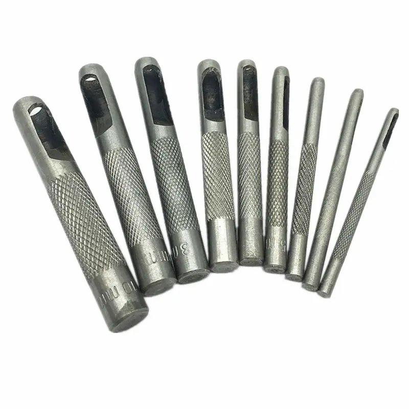 9pc Hardened Steel Hollow Punch Tool Set 2.5 10mm Leather Belt Craft Metal Rubber Vynil Plastic