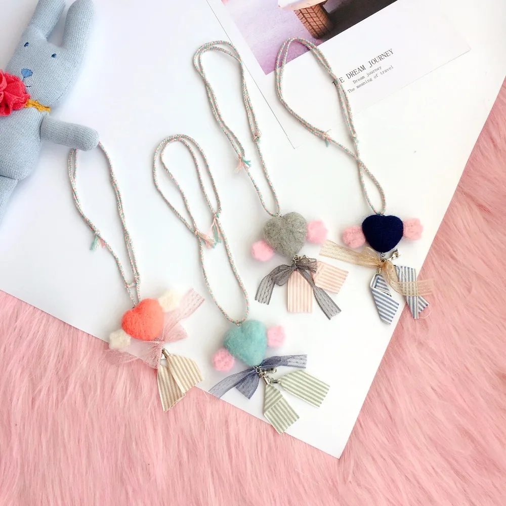 

Korea Handmade Cute Woolen Cartoon Heart Bowknot Kids Children Girls Necklaces Fashion Jewelry Apparel Accessories-SWCGNL089F