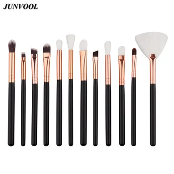 

12Pcs Makeup Eyeshadow Eyeliner Brush Blending Pencil Foundation Eye Shadow Makeup Brushes Black Rose Golden Handle Aluminum Pot