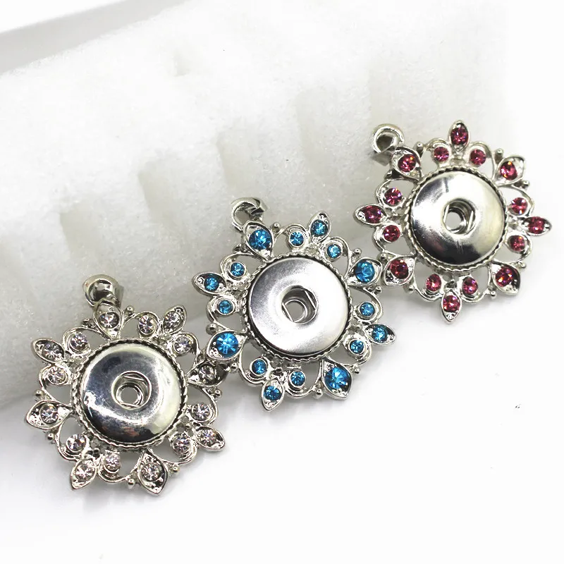 6pcs/lot Snap Necklace pendant Crystal Flower snap pendants charms Diy