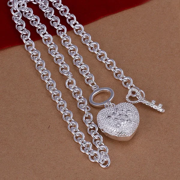 Silver color exquisite luxury gorgeous charm fashion heart cute women stone heart spoons Necklace Silver jewelry N022 - Image 2