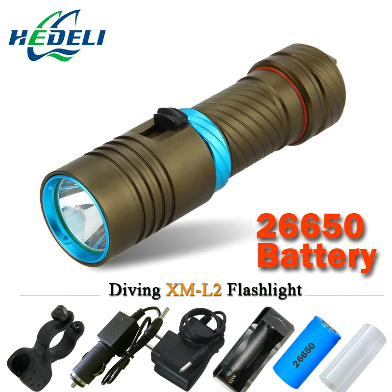 

XM L2 Diving Flashlight 5000lm Rechargeable 100 Meter Diving Waterproof flashlights Underwater lantern 18650 or 26650 Fishing