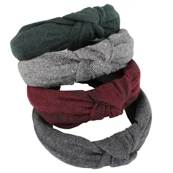 

Korean Herringbone Fabric Headband Top Knot Ladies Winter Hair Accessories Fashion Non Slip Stay On Knotted Hairband for Women