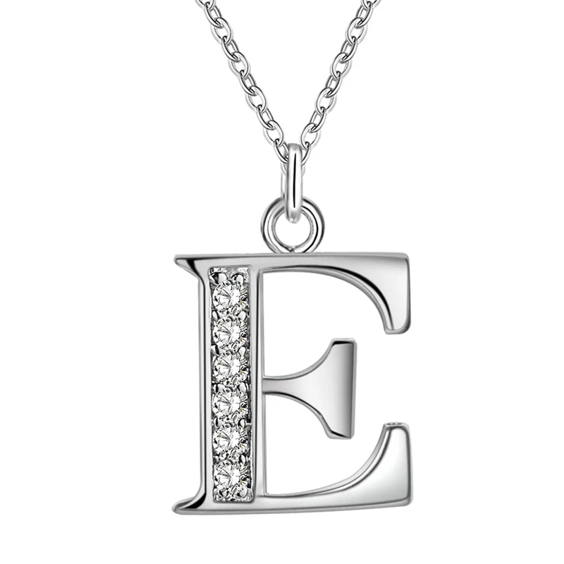 Ожерелье с подвеской с надписью "имя" для женщин и мужчин, с алфавитом от А до Я, серебряный цвет, 925, CZ покрытие, модное ожерелье, цепочка с цепочкой, ювелирное изделие - Окраска металла: E