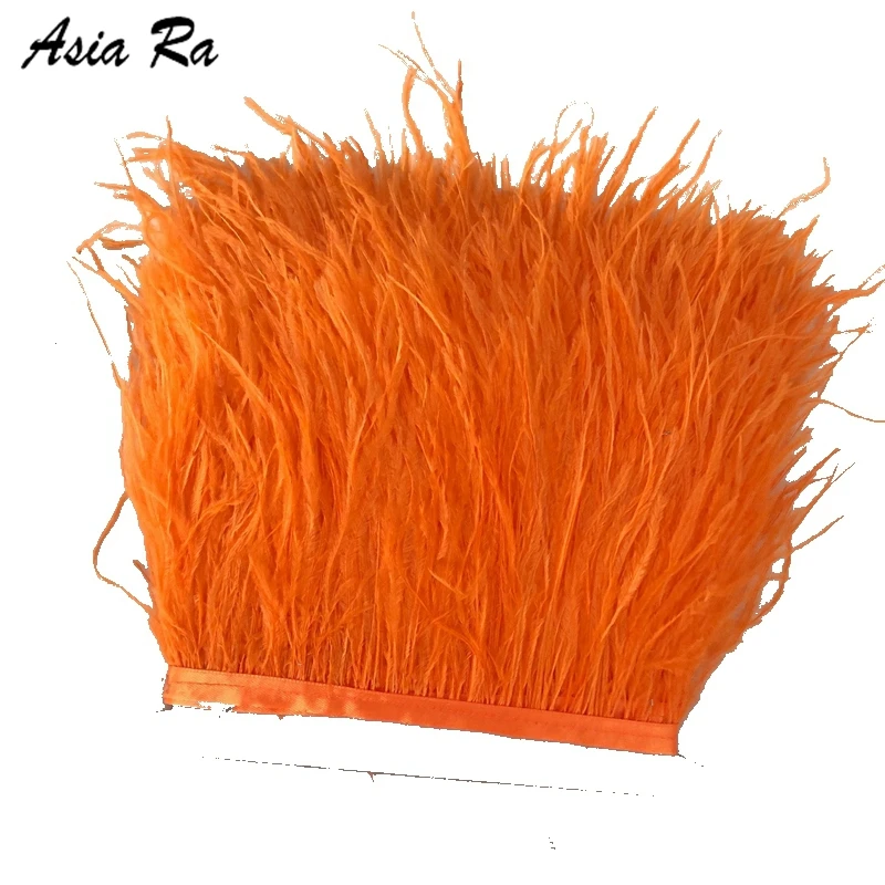 

Wholesale 10mters 8-10cm Height Natural orange Ostrich Feather Trims Wedding Dress Feathers Ribbon/Fringe For DIY Craft /Costume