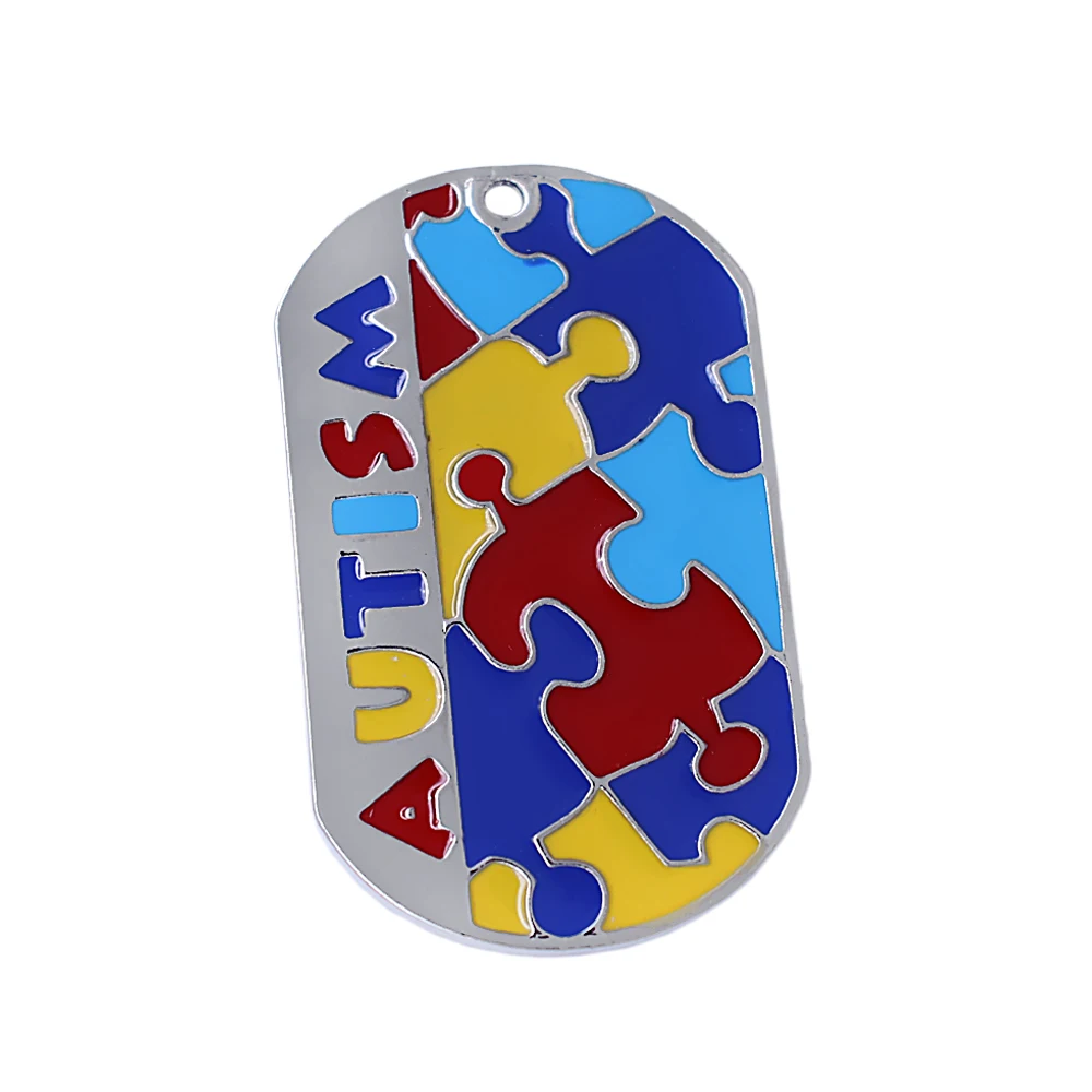 

New autism metal pendant enamel craft puzzle label charm necklace collar DIY