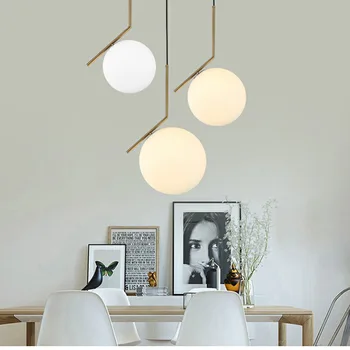 

White Round Glass Pendant Light Nordic Indoor Pendant Lamp Modern Bedroom Pendant Lamp Living Room Decoration Lighting Glass