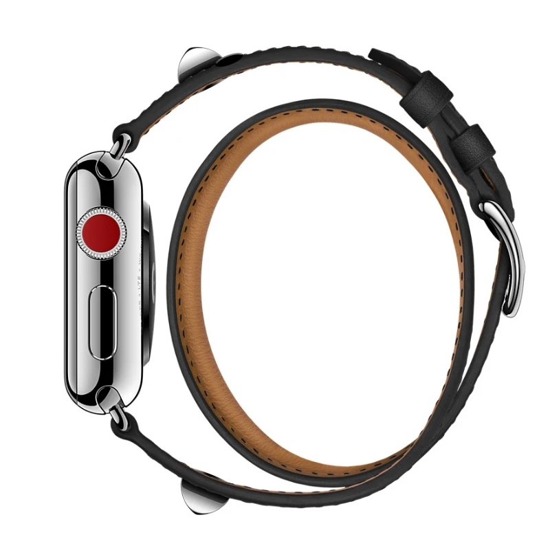 Натуральная кожа двойной тур заклепки пользовательское издание часы ремешок для Apple Watch 44 мм 40 мм Замена для iWatch серии 4 3 2 1 ремень