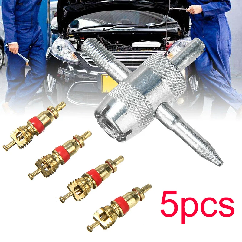 

1set 4 Way Car Motorcycle Bike Tyre Tire Valve Repair Remover Tool with 4 Valve Stem Cores Tire Repair Tools