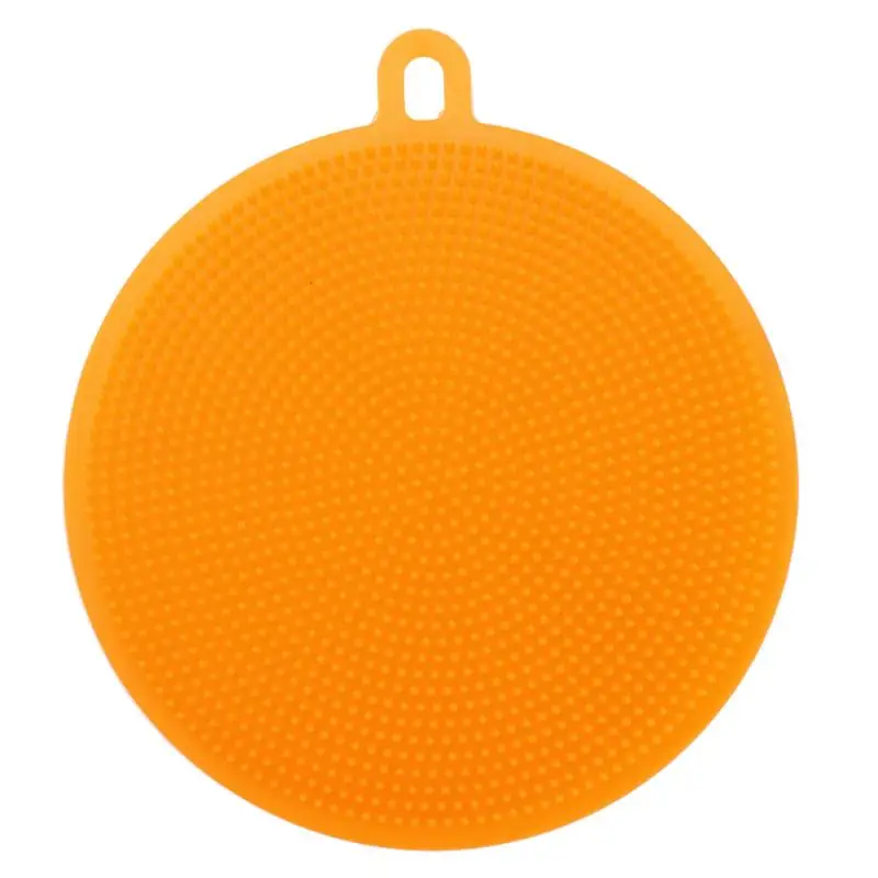 Многофункциональная силиконовая щетка для чистки посуды, силиконовая губка для чистки посуды, кухонный горшок, очиститель, инструмент для мытья - Цвет: Round Orange
