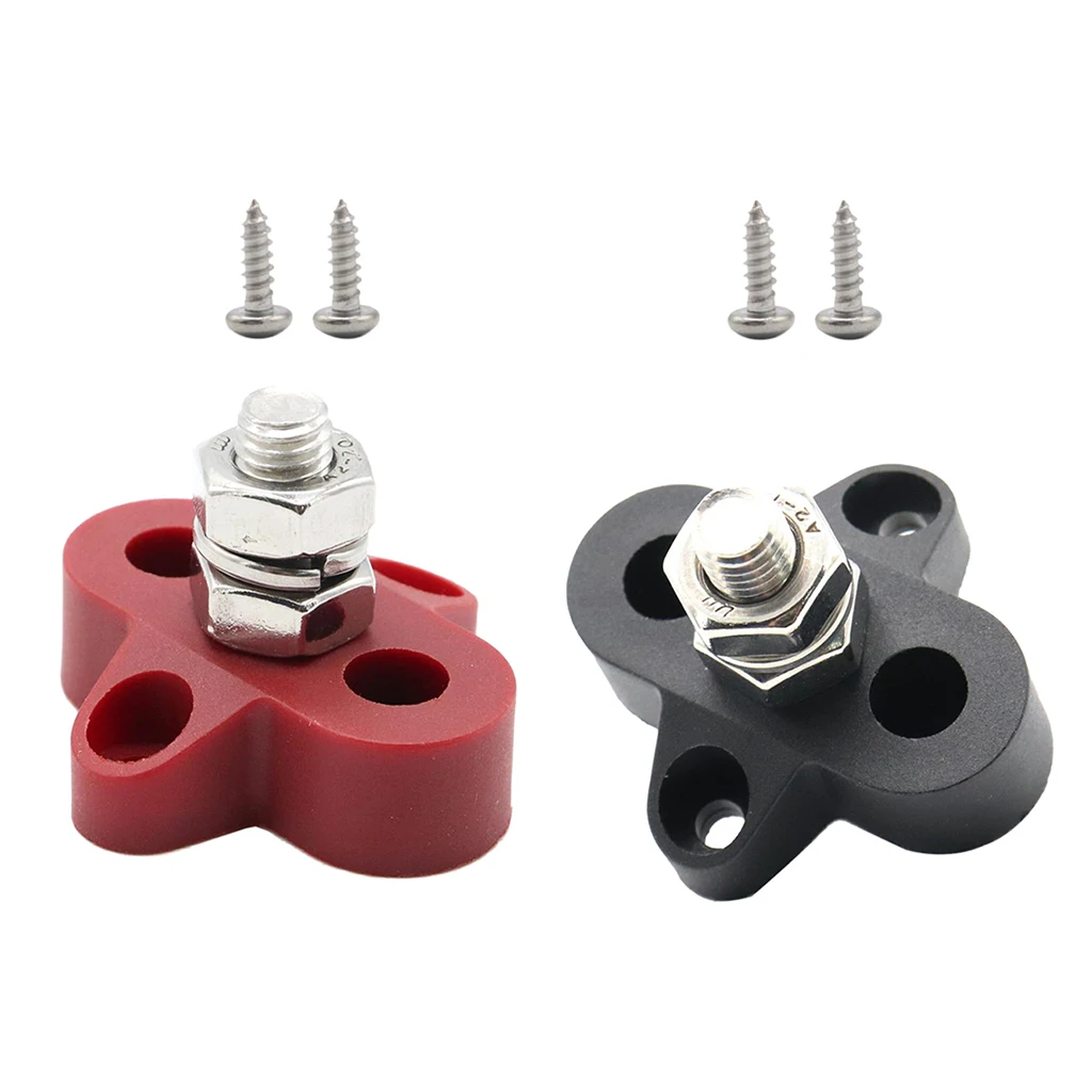 2 PCS Nylon Truck Boat Bus Bar Single M8 Terminal Positive Power Distribution Stud with Screws for Trucks RVs Coaches Boats