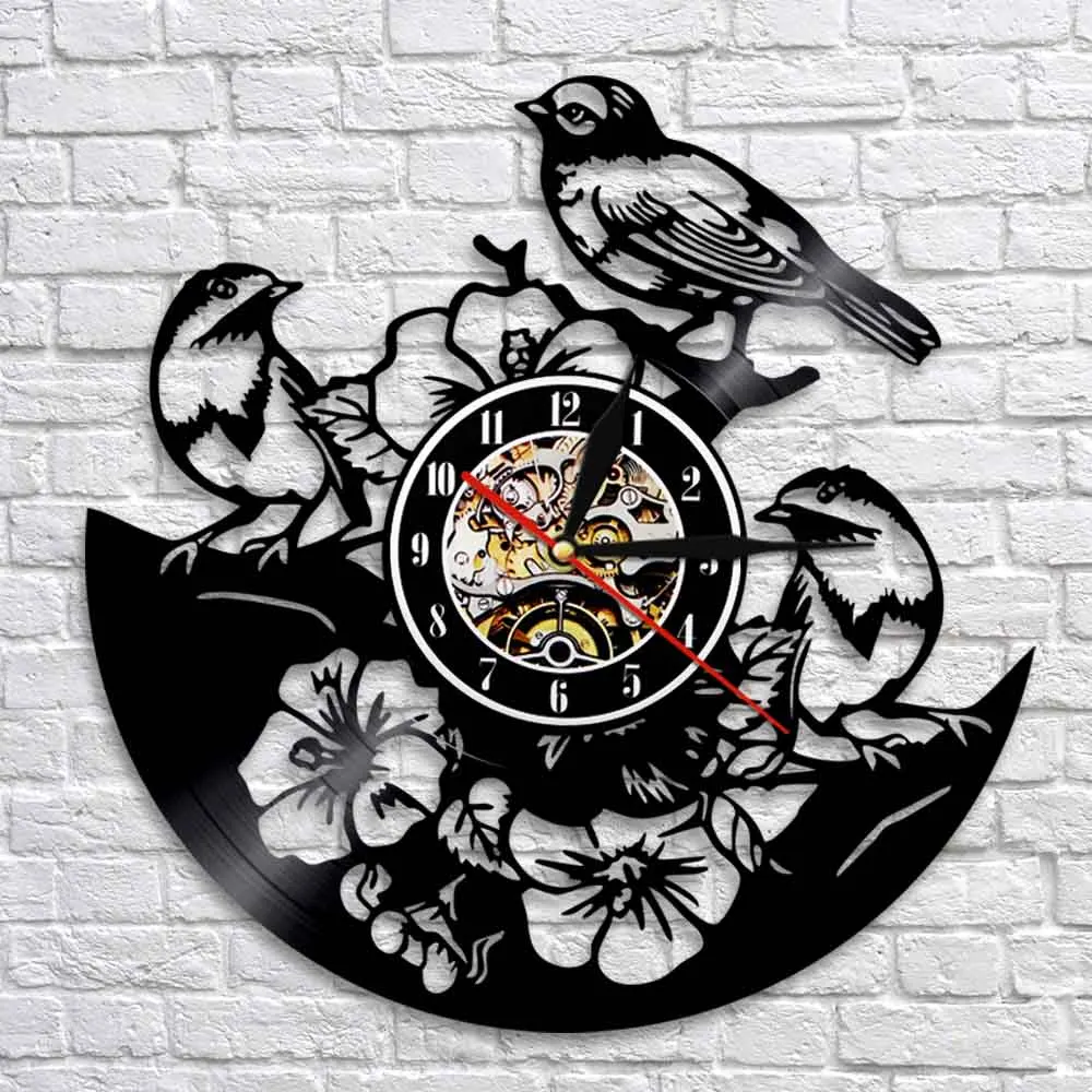 Bird And Flower Shadow Hanging Wall Clocks Tropical Peel Stick Nature