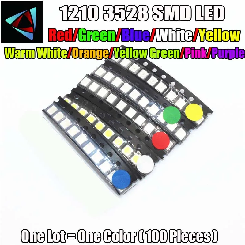 100 шт. супер яркий 3528 1210 SMD светодиодный красный/зеленый/синий/желтый/белый/теплый белый/УФ/RGB синий холодный светодиодный Диод 3,5*2,8*1,9 мм