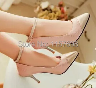 Plus size high heeled shoes 40 45 thin heels pointed toe single shoes color block decoration