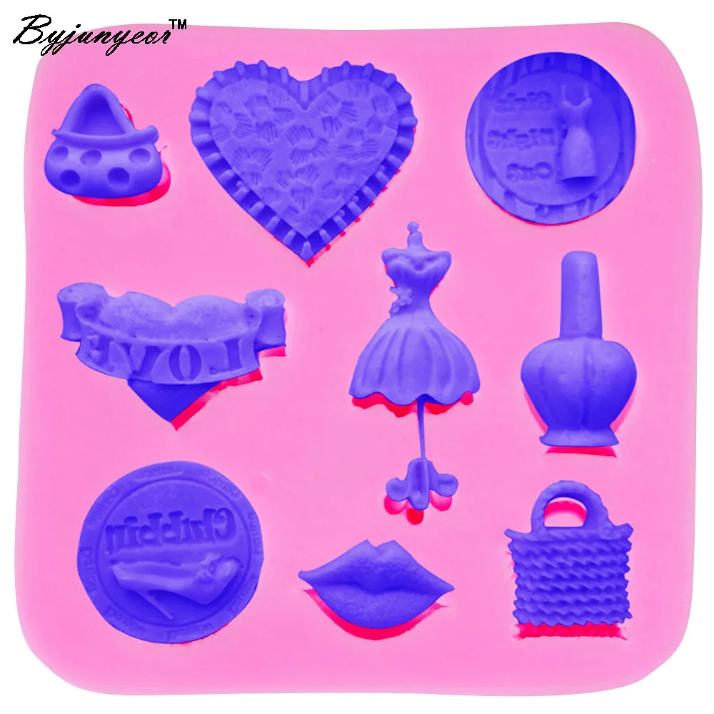

M271 DIY Fondant Cake Molds Mini Lovely Girls's Day Series Bag Dress Lips Shape Silicone Cake Cookie Mold Bakeware Chocolate