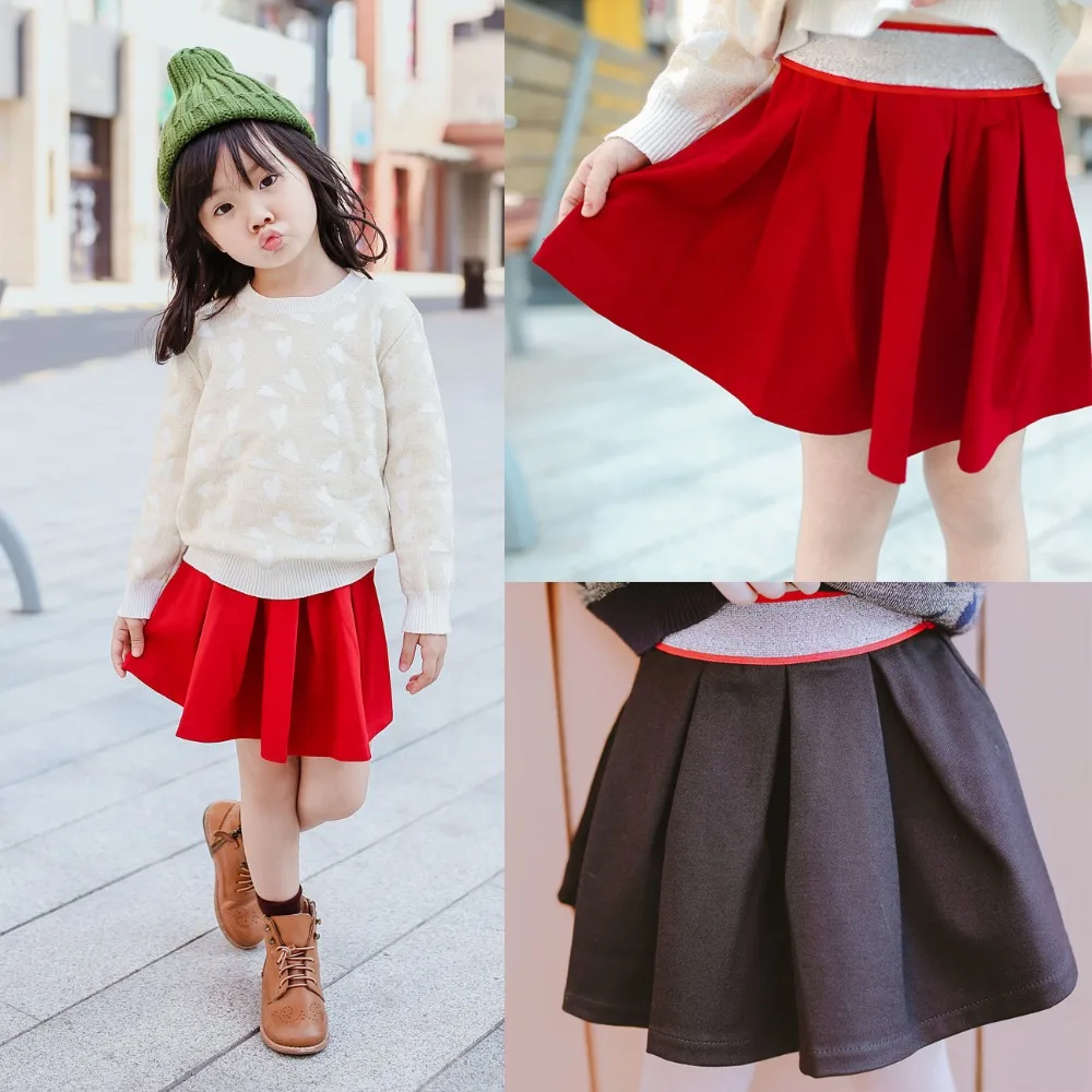 Girls Skirt Children Knitted Cotton Pleated Tutu Skirts Spring Autumn