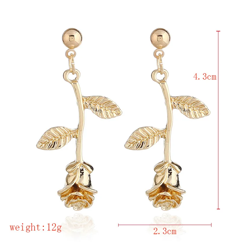 Fashion Womens Alloy Flower Rose Drop Metal Simple Floral Earrings Jewelry For Girls
