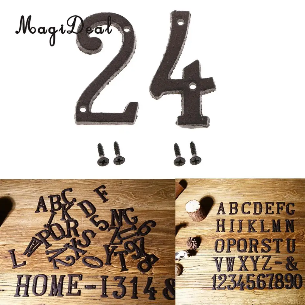 2pcs Cast Wrought Iron House Office Door Number Signs Plaque Country Style Digits Sticker Plaque with Screws 2 4