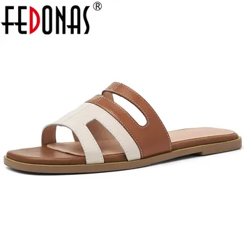 

FEDONAS Brand 2019 Summer New Round Toe Shallow Slip on Women Flats Mixed Colors Genuine Leather Party Basic Casual Shoes Woman