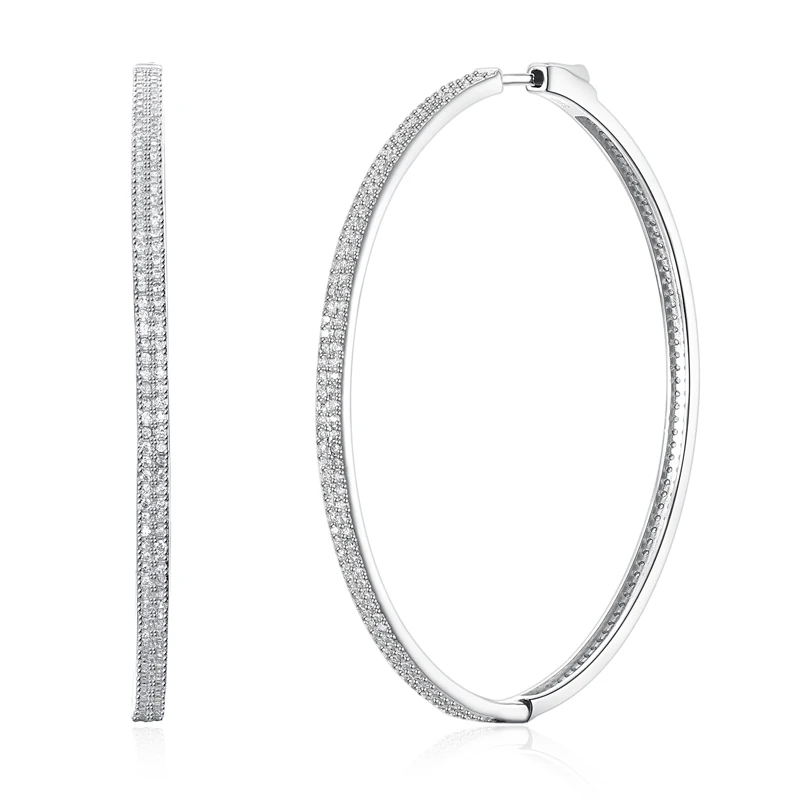 

New 61mm S925 silver Earrings luxury big women Hoop Earring party earring setting white cz fashion jewelry Free drop shipping