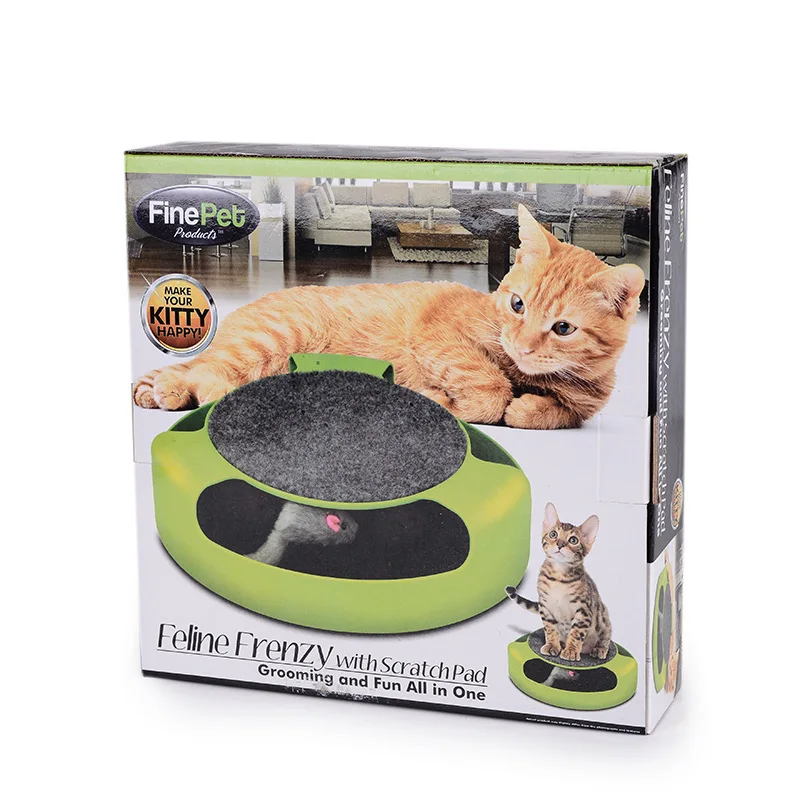 

Cat Toy Mouse Squeak Cat Toy Puzzles Amusement Disk Crazy Cat Scratches Interactive Toy with a Running Mice and a Scratching Pad