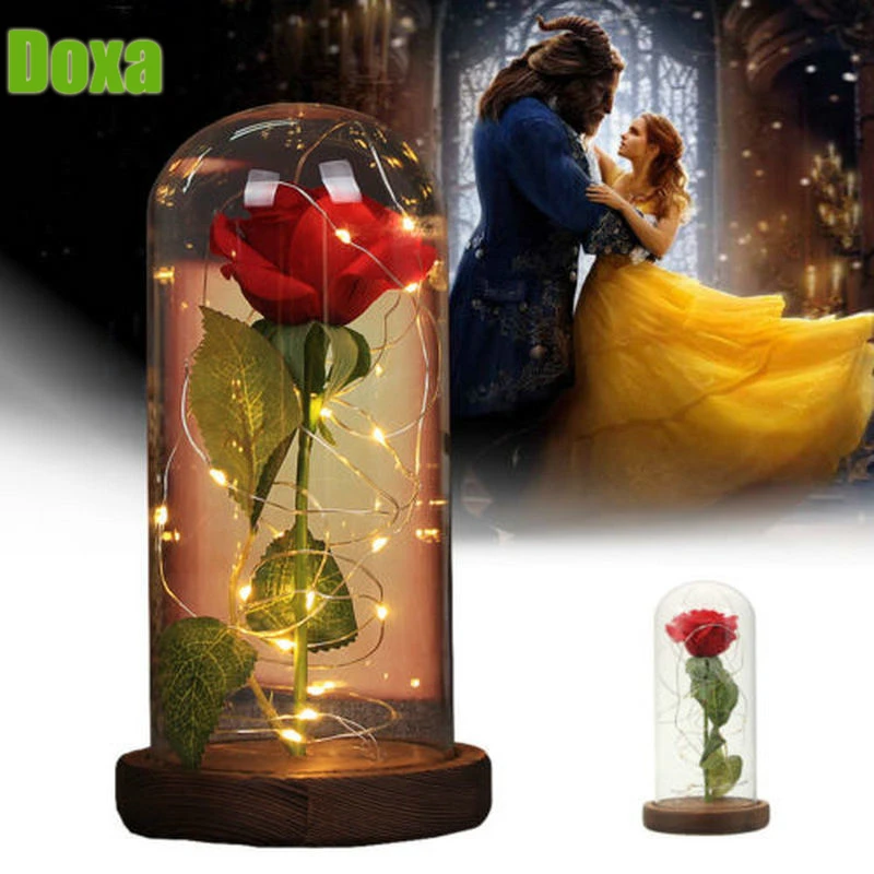 

DOXA LED Beauty Rose And Beast Battery Powered Red Flower String Light Desk Lamp Romantic Valentine's Day Birthday Gift Decor