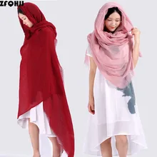 ZFQHJJ 200x130 см Женский Большой Простой хлопковый шарф хиджаб женская льняная Пашмина кисточка Шарфы Шали Обертывания Большие размеры с сумкой