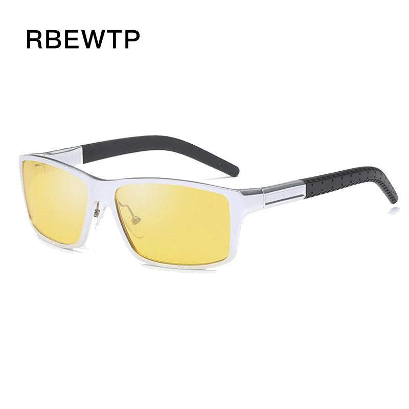 RBEWTP Aluminum Magnesium Night Vision Glasses Men's Sunglasses Polarized Square Mirror oculos Male Eyewear Accessories For Men - Цвет оправы: Серебристый